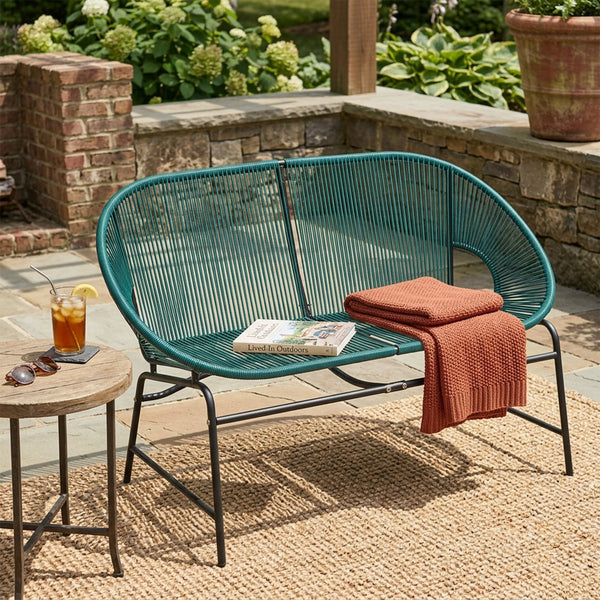 English Elm Condessa Outdoor Pe Rattan Loveseat Iron Frame Weather Resistant Patio Seating Teal N775P423051T