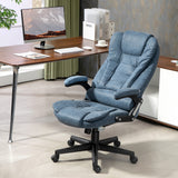 English Elm Homcom High Back Vibration Massage Office Chair With 6 Vibration Points, Heated Reclining Pu Leather Computer Chair With Armrest and Remote, Blue