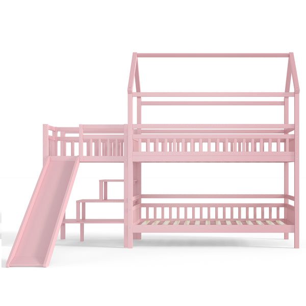 English Elm Full Bunk Bed with Trundle Bookshelf Storage Pine Frame Car Design for Kids W1580S00302