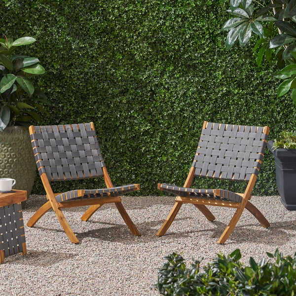 English Elm Christopher Knight Home® - HUNTSVILLE Acacia Foldable Chair Set of 2 — Water‑Resistant Woven Accents, Portable, No Assembly Needed 63739.00GRY