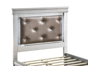 English Elm Lorana Glam Twin Storage Bed with Led Lighting and Tufted Faux Leather Headboard Silver B078S00686