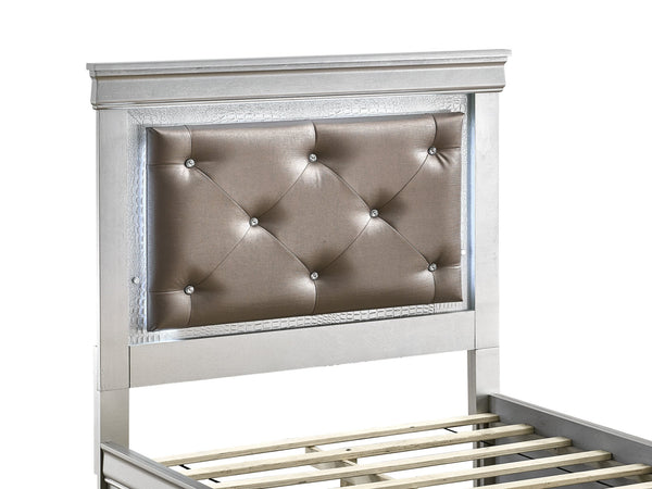 English Elm Lorana Glam Twin Storage Bed with Led Lighting and Tufted Faux Leather Headboard Silver B078S00686