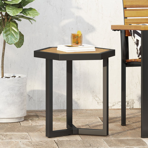 English Elm Christopher Knight Home® - NAHANNI Acacia Wood & Powder-Coated Metal Side Table in Beige — Modern Industrial Outdoor Accent 69970.00