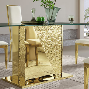 English Elm Gold Stainless Steel Dining Table With 70.08" Black Tempered Glass Top - Modern Elegance Redefined! W2723S00044
