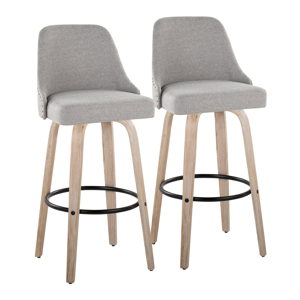 English Elm 30" Swivel Barstools Set of 2 Walnut Bentwood Faux Leather Chrome Nailhead Bar Height B202S01945