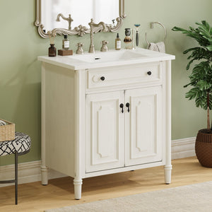 English Elm Christopher Knight Home® - 30 Inches Vintage Bathroom Vanity With Sink, Rustic Faux Aged Finish, Soft Close Doors & Storage Shelf N817P299472W