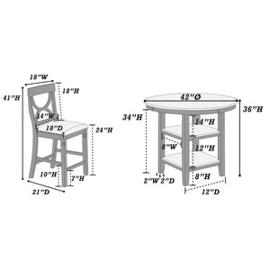 English Elm 5-pcs Modern Counter-Height Dining Set with Round Table, Under-Table Storage Shelves, 4 Chairs Antique White+Gray 46 L x 46 W x 16 H B089P240467