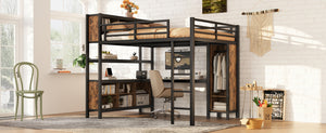 English Elm Metal Queen Loft Bed With L-Shaped Desk, Wardrobe, And Storage Cubes - Stylish Space Saver! W1580S00184