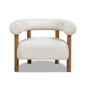 English Elm Jennifer Taylor Home - Fuji Plush 37" Mid Century Barrel Arm Chair in Ivory Bouclé — Wide 28" Seat, Solid Rubberwood Legs B2719P238263
