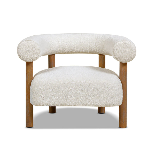 English Elm Jennifer Taylor Home - Fuji Plush 37" Mid Century Barrel Arm Chair in Ivory Bouclé — Wide 28" Seat, Solid Rubberwood Legs B2719P238263