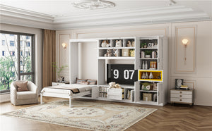 English Elm Twin Murphy Wall Bed with Integrated Tv Stand Open Shelving and Cabinet Storage LP000768AAK