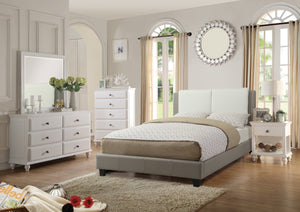 English Elm CAL-KING Faux Leather Bed in White & Grey, Upholstered Headboard 46"H, Wood Frame, Modern Luxe Finish B089S00124