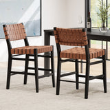 Christopher Knight Home® - Noble House - - 24.25'' Classic Counter Stools Set Of 2,Brown Pu Counter Stools With Rubberwood Frame,Leather Cross-Woven Back And Seat Surface,Suitable For Kitchen/Bedroom/Dining Room