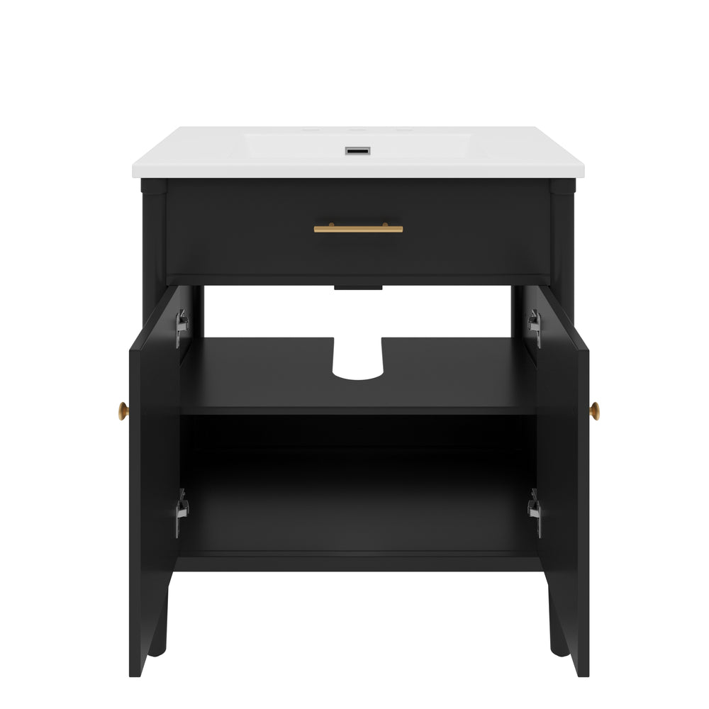 English Elm Christopher Knight Home® - 30 Inches Bathroom Vanity With Integrated Sink, Soft-Close Doors & Curved Design For Stylish Storage N817P299509B