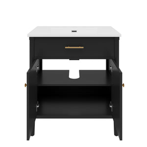English Elm Christopher Knight Home® - 30 Inches Bathroom Vanity With Integrated Sink, Soft-Close Doors & Curved Design For Stylish Storage N817P299509B
