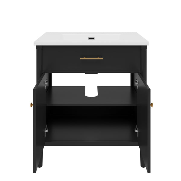 English Elm Christopher Knight Home® - 30 Inches Bathroom Vanity With Integrated Sink, Soft-Close Doors & Curved Design For Stylish Storage N817P299509B