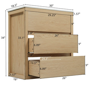 English Elm Christopher Knight Home® - 30" Bathroom Vanity with Ceramic Sink, 2 Soft-Close Full-Extension Drawers, Handle-Free 45° Design, Durable MDF Natural N817P280549N