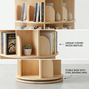 English Elm 3 Tier Spinning Round Bookcase Natural Wood Floor Shelf for Bedroom or Study W2989P460331