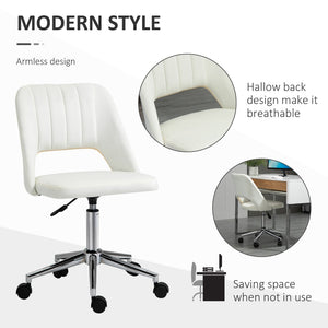 English Elm Vinsetto Velvet Armless Swivel Office Chair - Modern Mid Back Design, Adjustable Height, Cream White W2225P217489-GIGA