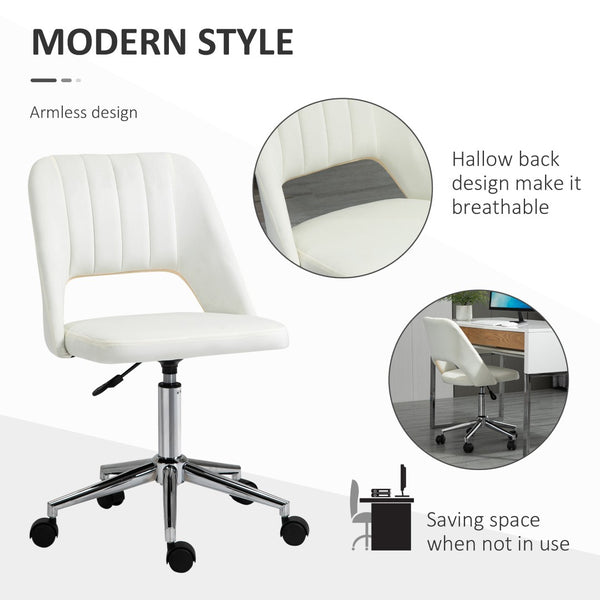 English Elm Vinsetto Velvet Armless Swivel Office Chair - Modern Mid Back Design, Adjustable Height, Cream White W2225P217489-GIGA