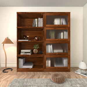 English Elm Bookcase Contemporary Glass Door Display Cabinet 4-Tier Dustproof Office Storage Shelves 31.5"L W331P195805