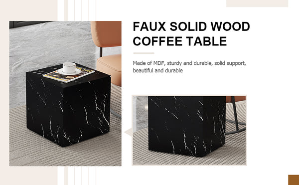 English Elm 15.7*15.7*15.7 Black Marble Texture MDF Coffee Table - Luxurious Cube Side Table, No Assembly, Versatile Decor Accent W1151P227822