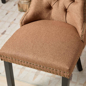 English Elm Nikki Tufted Flax Linen Dining Chair with Solid Wood Frame, High-Rebound Cushion, Nailhead Trim Coffee W1143P233649