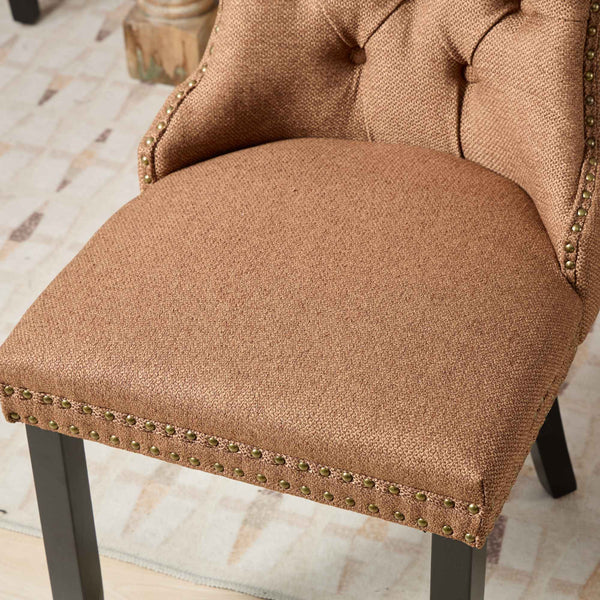 English Elm Nikki Tufted Flax Linen Dining Chair with Solid Wood Frame, High-Rebound Cushion, Nailhead Trim Coffee W1143P233649