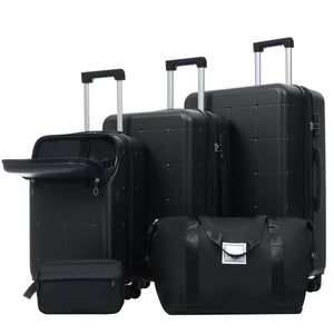 English Elm Luggage 5 Piece Hardside Abs Set with Front Access Carry on and Tsa Spinner Wheels Black N732P391557B
