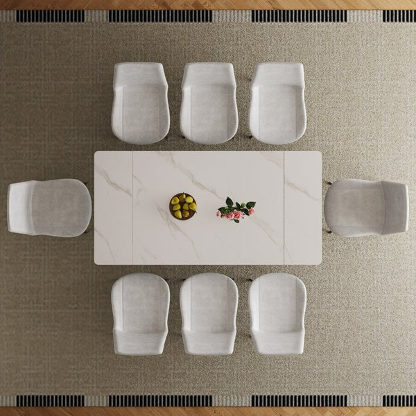 English Elm Retractable Sintered Stone Dining Table Set With 8 Chairs – Modern Design, Durable, Easy Assembly W509S00127-GIGA