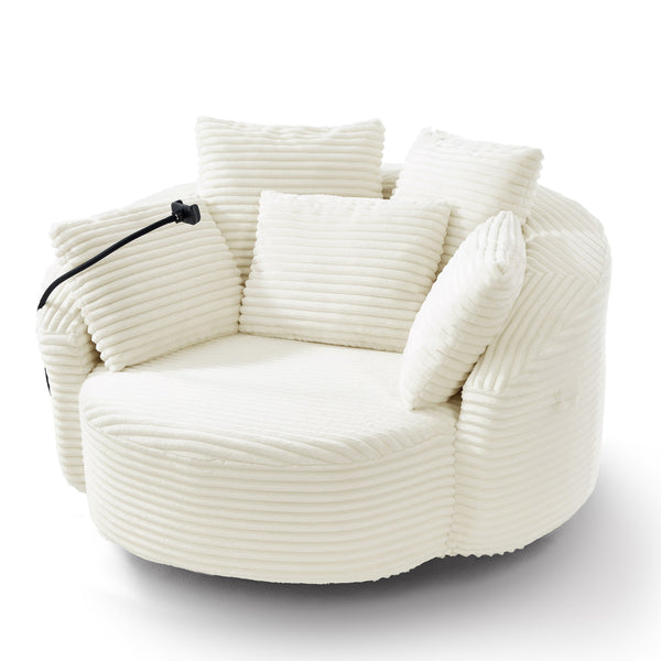 English Elm Swivel Barrel Accent Chair Chenille Tufted Round Club Seat for Living Room Lounge Beige N719S002320A