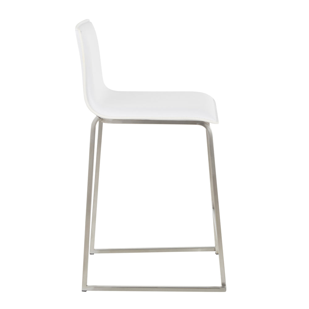 English Elm Mara 26" Stylish Counter Stool Set Of 2 In Brushed Stainless Steel & White Faux Leather Upholstery B202P222063