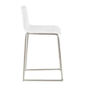 English Elm Mara 26" Stylish Counter Stool Set Of 2 In Brushed Stainless Steel & White Faux Leather Upholstery B202P222063