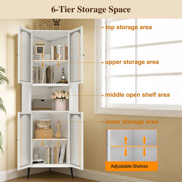 English Elm 73'' Tall Steel Corner Cabinet with Adjustable Shelves and Doors for Any Room W3387P450849