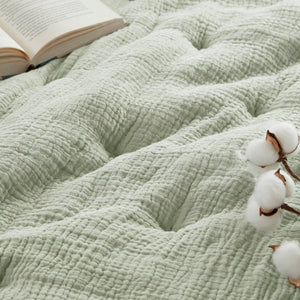 English Elm 3-piece King Cotton Muslin Quilt Set with Embroidered Tacking Breathable Crinkled Bedding B035P408344