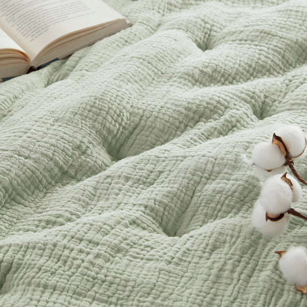 English Elm 3-piece King Cotton Muslin Quilt Set with Embroidered Tacking Breathable Crinkled Bedding B035P408344