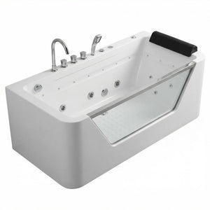English Elm 67" Whirlpool Soaking Tub with Tempered Glass Apron Chromatherapy Jets Acrylic Spa W3605P400539