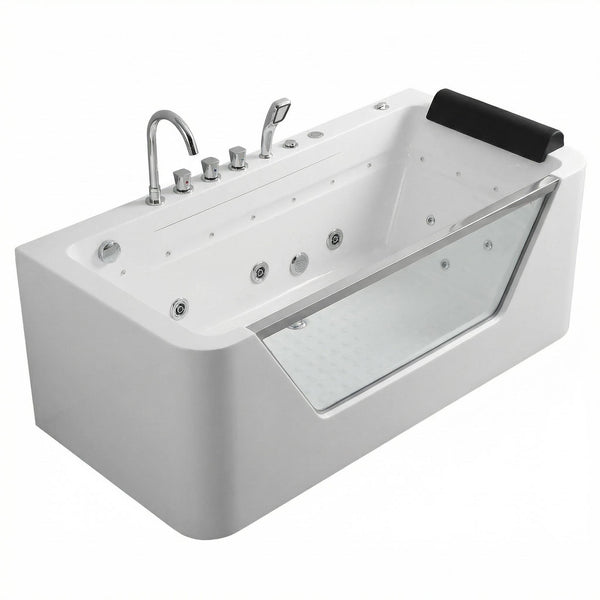 English Elm 67" Whirlpool Soaking Tub with Tempered Glass Apron Chromatherapy Jets Acrylic Spa W3605P400539