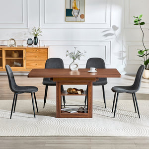 English Elm Expandable Walnut Dining Set with Four Linen Chairs Seats Six in Modern Style W1151S04712