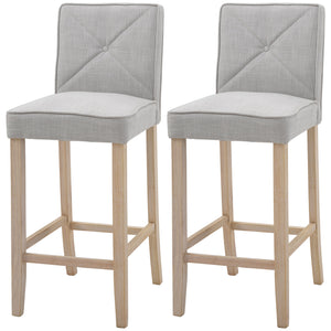 English Elm HOMCOM Upholstered Bar Stools Set of 2 with Backrest and Solid Wood Legs, Beige, Stylish Comfort W2225P217136