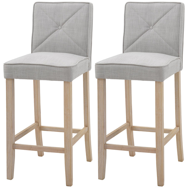 English Elm HOMCOM Upholstered Bar Stools Set of 2 with Backrest and Solid Wood Legs, Beige, Stylish Comfort W2225P217136