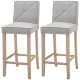 English Elm Homcom Modern Bar Stools Set Of 2, Upholstered Bar Height Kitchen Stools With Build-In Footrest, Solid Wood Legs, Beige