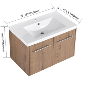 English Elm 30 30 Inch Soft Close Vanity with Resin Sink, Open Shelf Storage & Rust‑Resistant Metal Handles, KD-Pack W999P188194