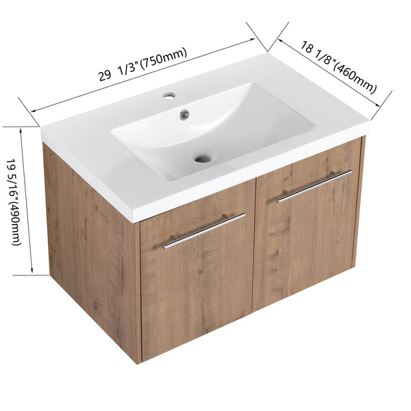 English Elm 30 30 Inch Soft Close Vanity with Resin Sink, Open Shelf Storage & Rust‑Resistant Metal Handles, KD-Pack W999P188194