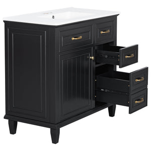 English Elm 36 Inch Bathroom Vanity With Ceramic Sink Top, Solid Wood Frame & Smart Storage Solutions For Style N725P336554B