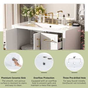 English Elm 36" Traditional Bathroom Vanity with Ceramic Sink, Solid Wood Cabinet, Soft-Close Doors & Drawers White N729P251630K
