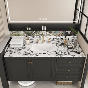 English Elm 49"x22" Sintered Stone Vanity Top with Undermount Ceramic Sink & Backsplash, Panda White, Durable Stain-Resistant Finish W509P362109