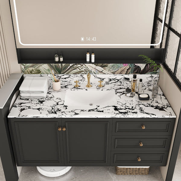 English Elm 49"x22" Sintered Stone Vanity Top with Undermount Ceramic Sink & Backsplash, Panda White, Durable Stain-Resistant Finish W509P362109