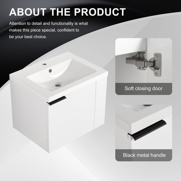 English Elm 24" Modern Bathroom Vanity Sink Combo - Stylish White Oak Cabinet With Soft-Close Doors & Storage W1972P204943