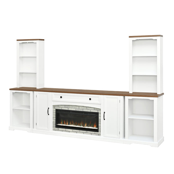 English Elm 3-piece Farmhouse Entertainment Center with Curved Cabinets Walnut Mdf Modular Living Room White N721S000072K